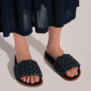 CHLOÉ Kacey Leather Braided Detail Slides Black Women's EU 39 US 9 Org $795